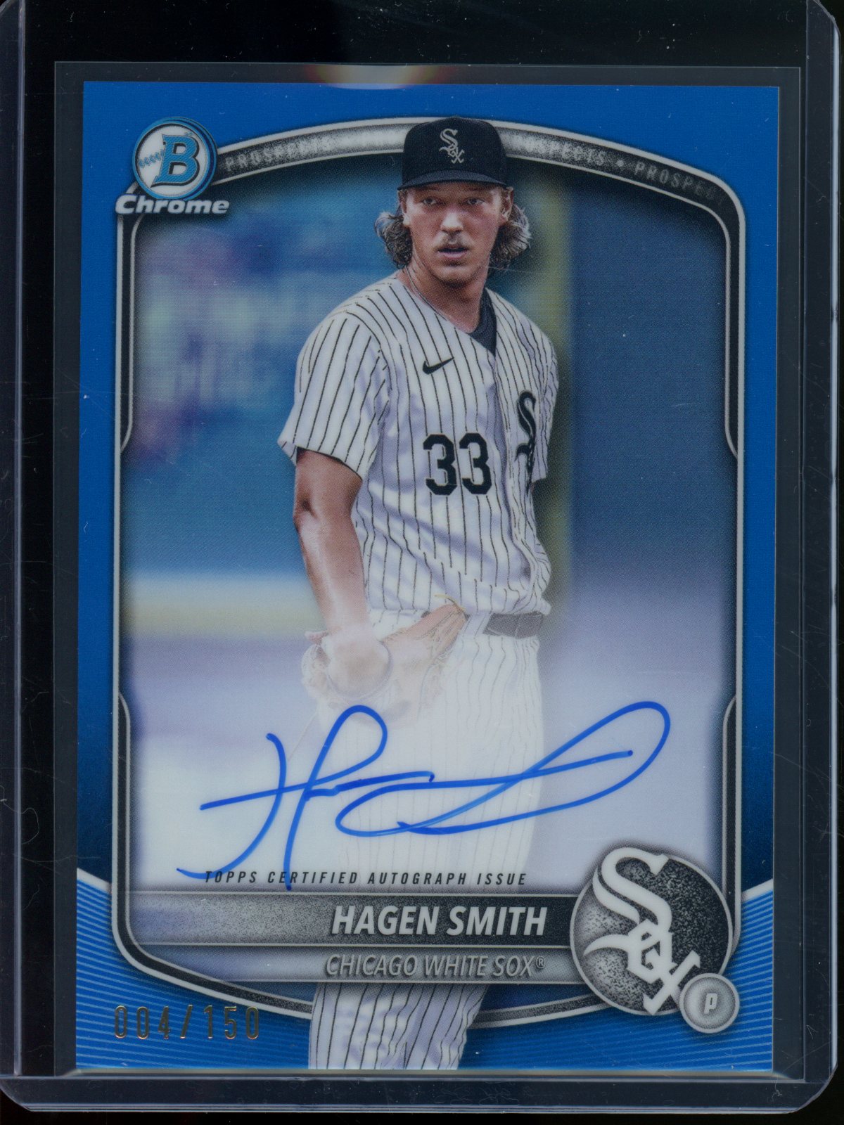2025 Bowman Chrome Hagan Smith Blue Refractor Autograph /150 White Sox