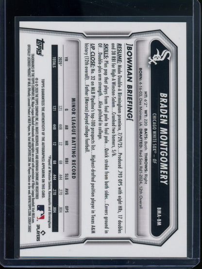 2026 Bowman Chrome Braden Montomery Mojo Refractor Autograph White Sox