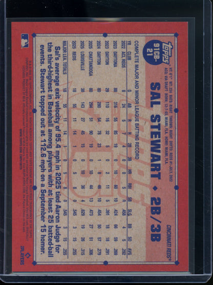 2026 Topps Chrome Sal Stewart Rookie RC Purple Logofractor /75 Reds