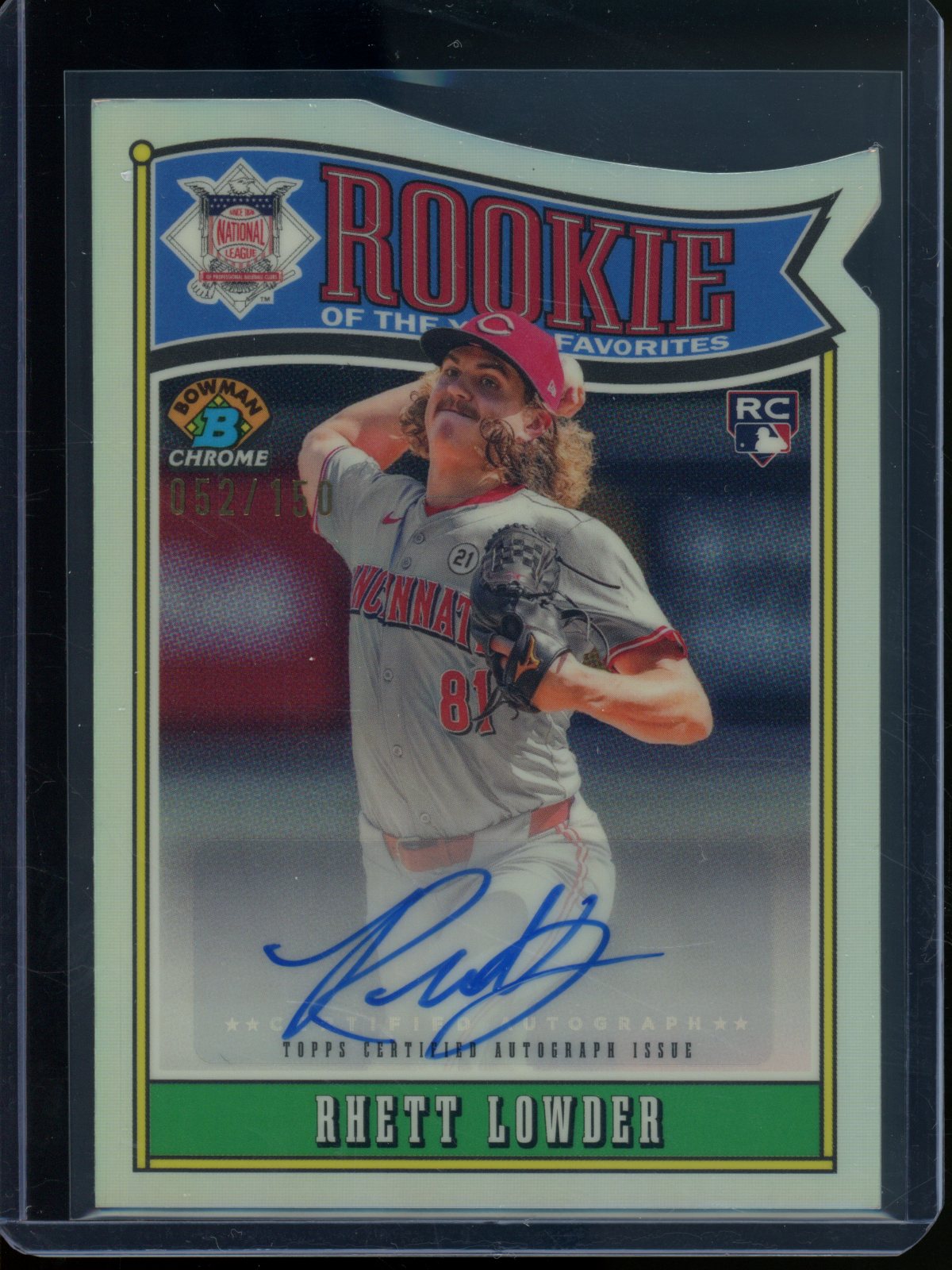 2025 Topps Bowman Chrome Rhett Lowder ROY Favorites RC Autograph Refractor /150 Reds