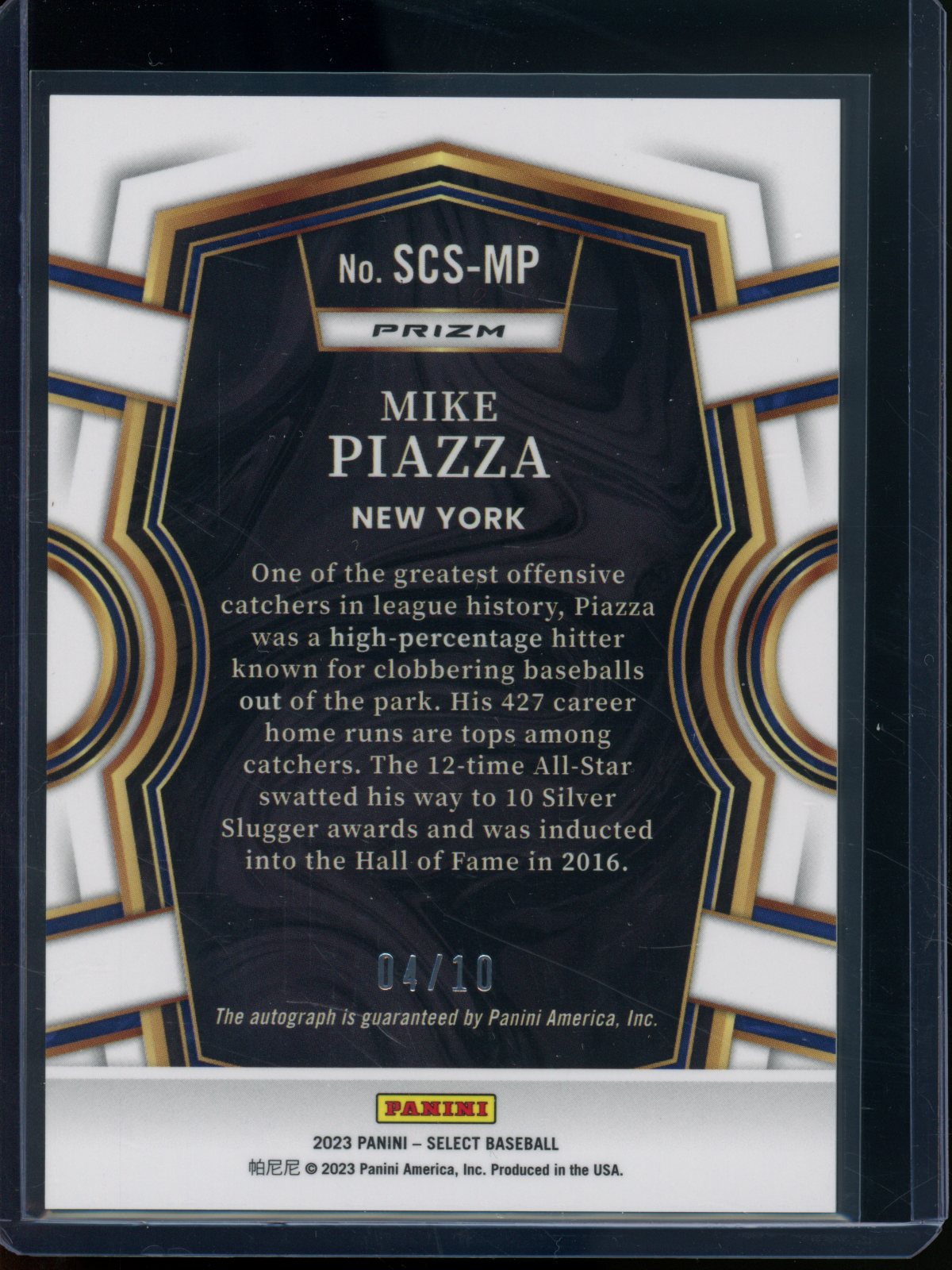 2023 Panini Select Mike Piazza Select Company Gold Autograph /10 Mets