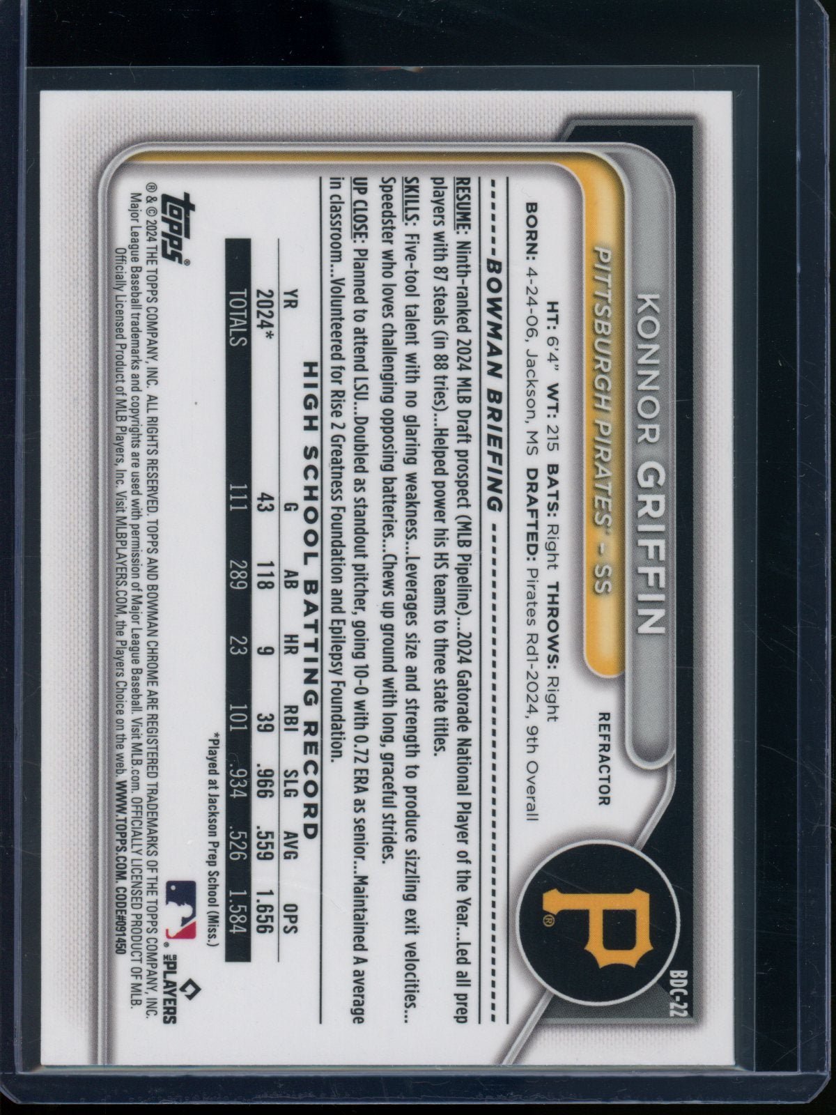 2024 Bowman Chrome Konnor Griffin 1st Refractor Pirates - Trading Card Market