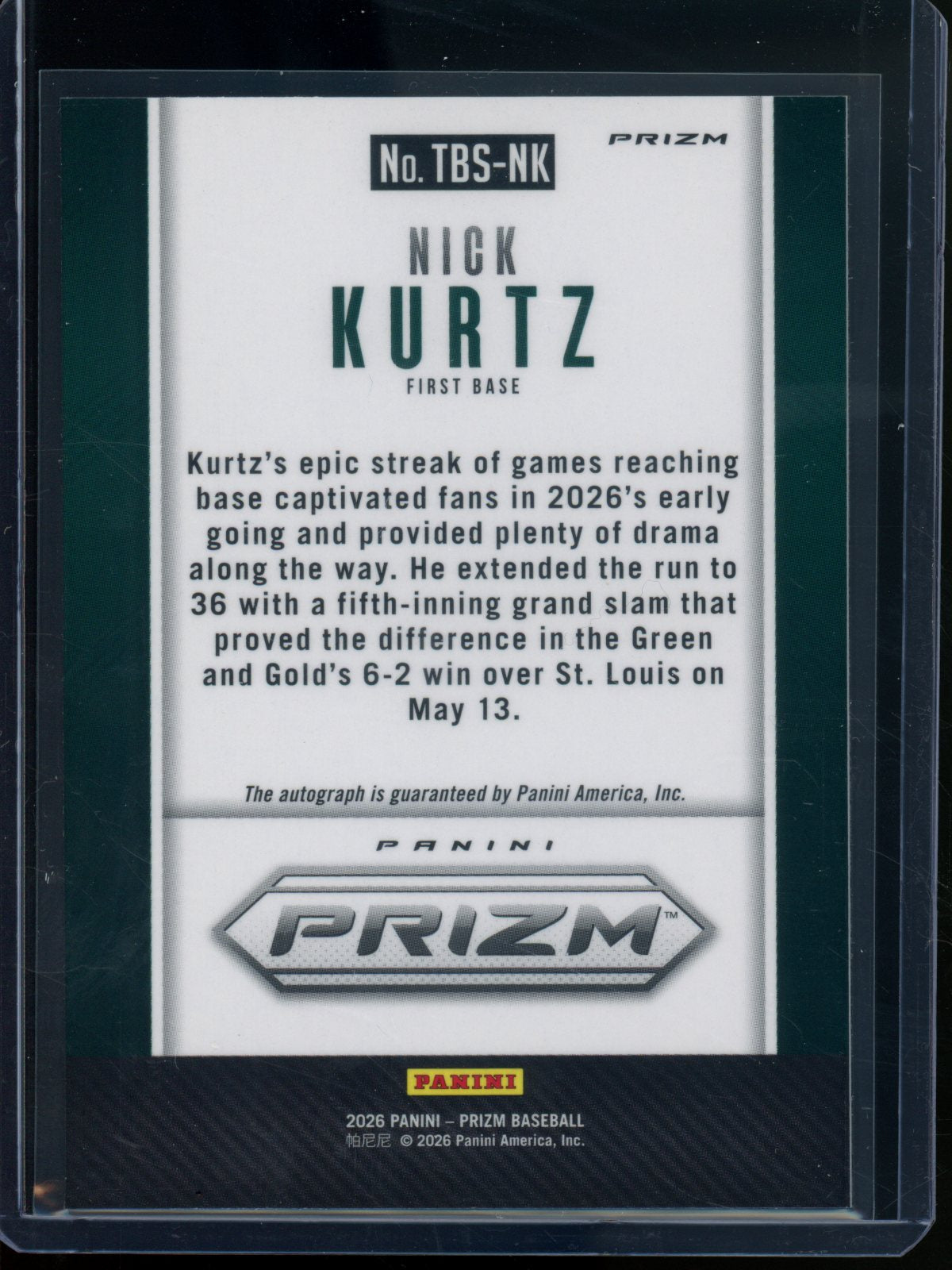 2026 Panini Prizm Nick Kurtz Silver Autograph Pirates