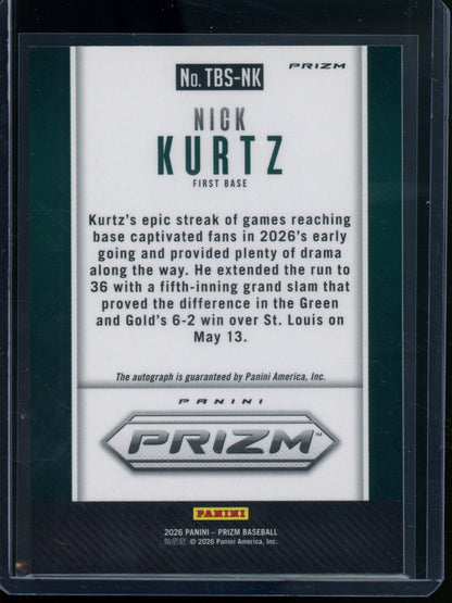 2026 Panini Prizm Nick Kurtz Silver Autograph Pirates