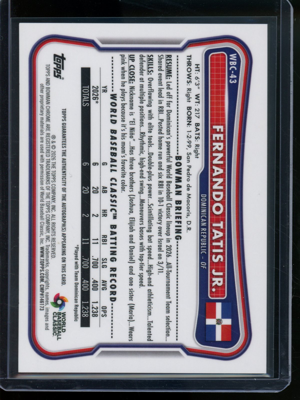 2026 Bowman Chrome Fernando Tatis Jr International Refractor Autograph /26 Padres