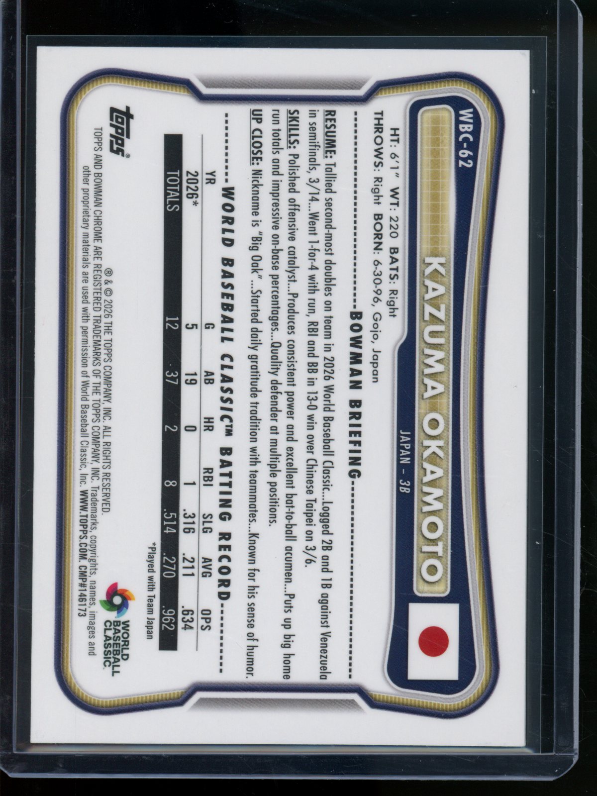 2026 Bowman Chrome Kazuma Okamoto International Blue Refractor /150 Blue Jays