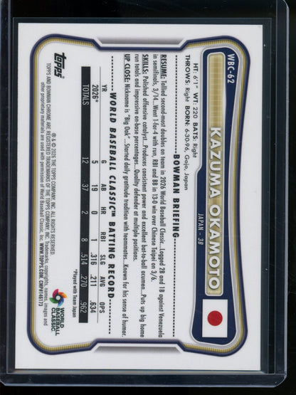 2026 Bowman Chrome Kazuma Okamoto International Blue Refractor /150 Blue Jays