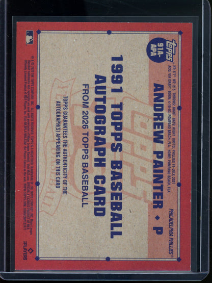 2026 Topps Flagship Andrew Painter Rookie RC 1991 Blue Autograph /150 Phillies