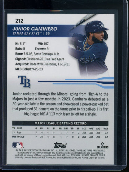 2024 Topps Pristine Junior Caminero Rookie RC Orange Refractor Rays