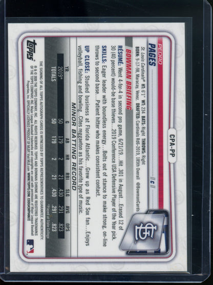 2020 Bowman Chrome Pedro Pages 1st Autograph Cardinals