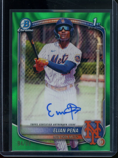 2025 Bowman Chrome Elian Pena 1st Green Lava Autograph Refractor /99 Mets