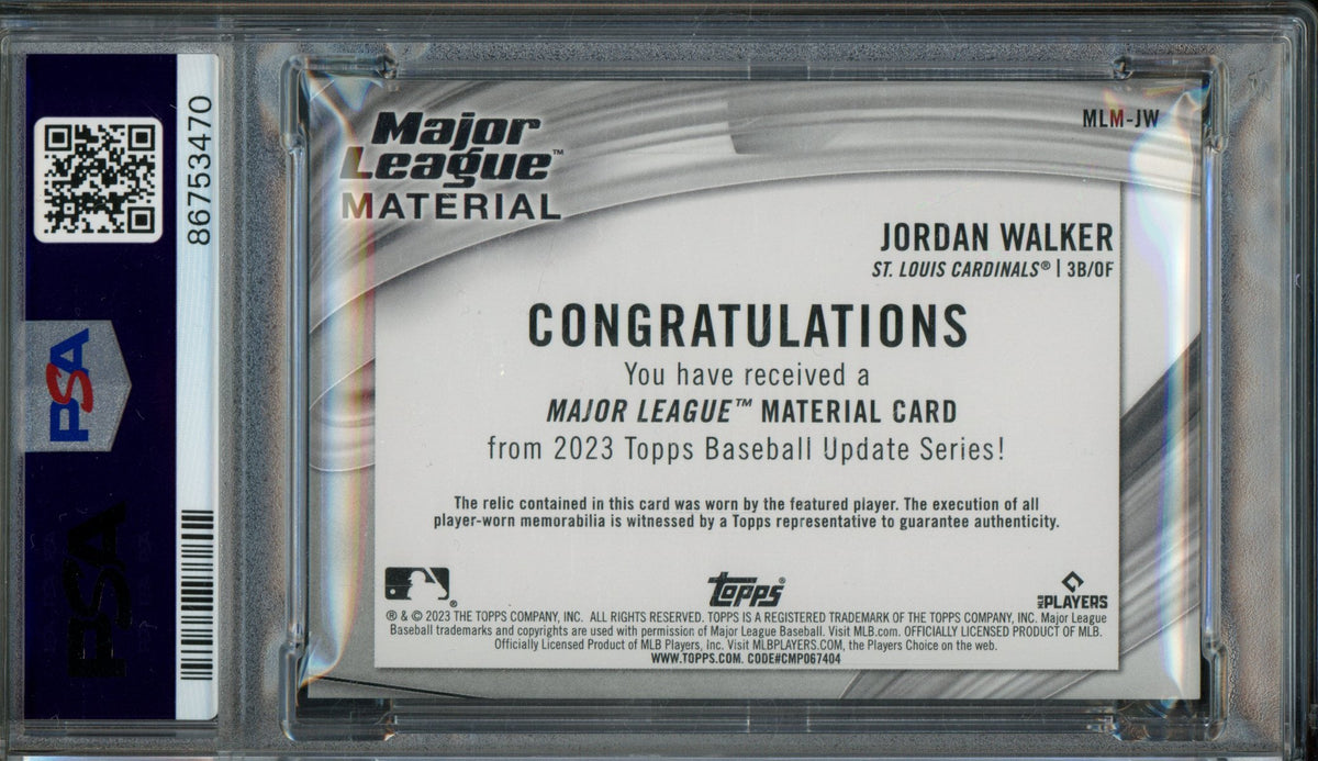 2023 Topps Update Jordan Walker Rookie RC Major League Material PSA 10 Cardinals