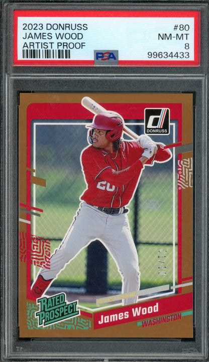2023 Panini Donruss James Wood Rookie RC Artists Proof Gold /10 PSA 8 Nationals