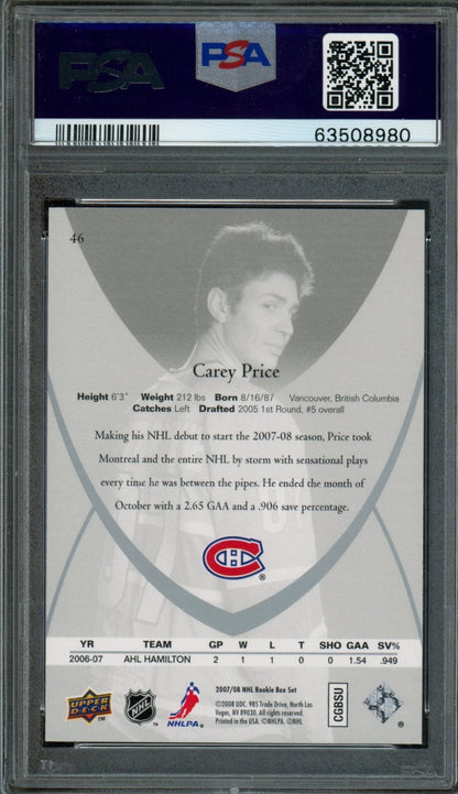 2007/08 Upper Deck Rookie Box Set Carey Price Rookie RC PSA 10 Canadiens - Trading Card Market