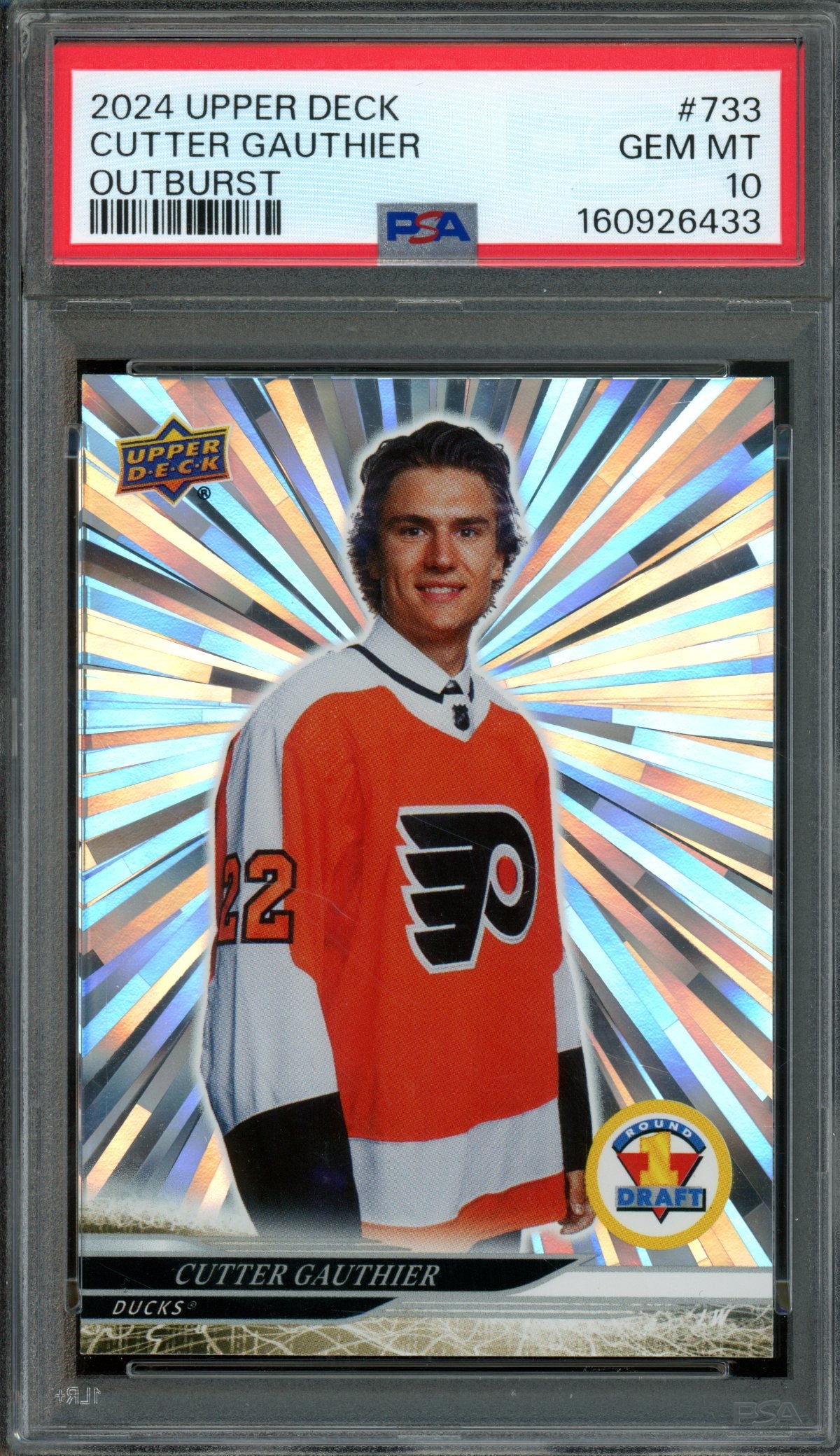 2024/25 Upper Deck Extended Series Cutter Gauthier Rookie RC Outburst PSA 10 Flyers