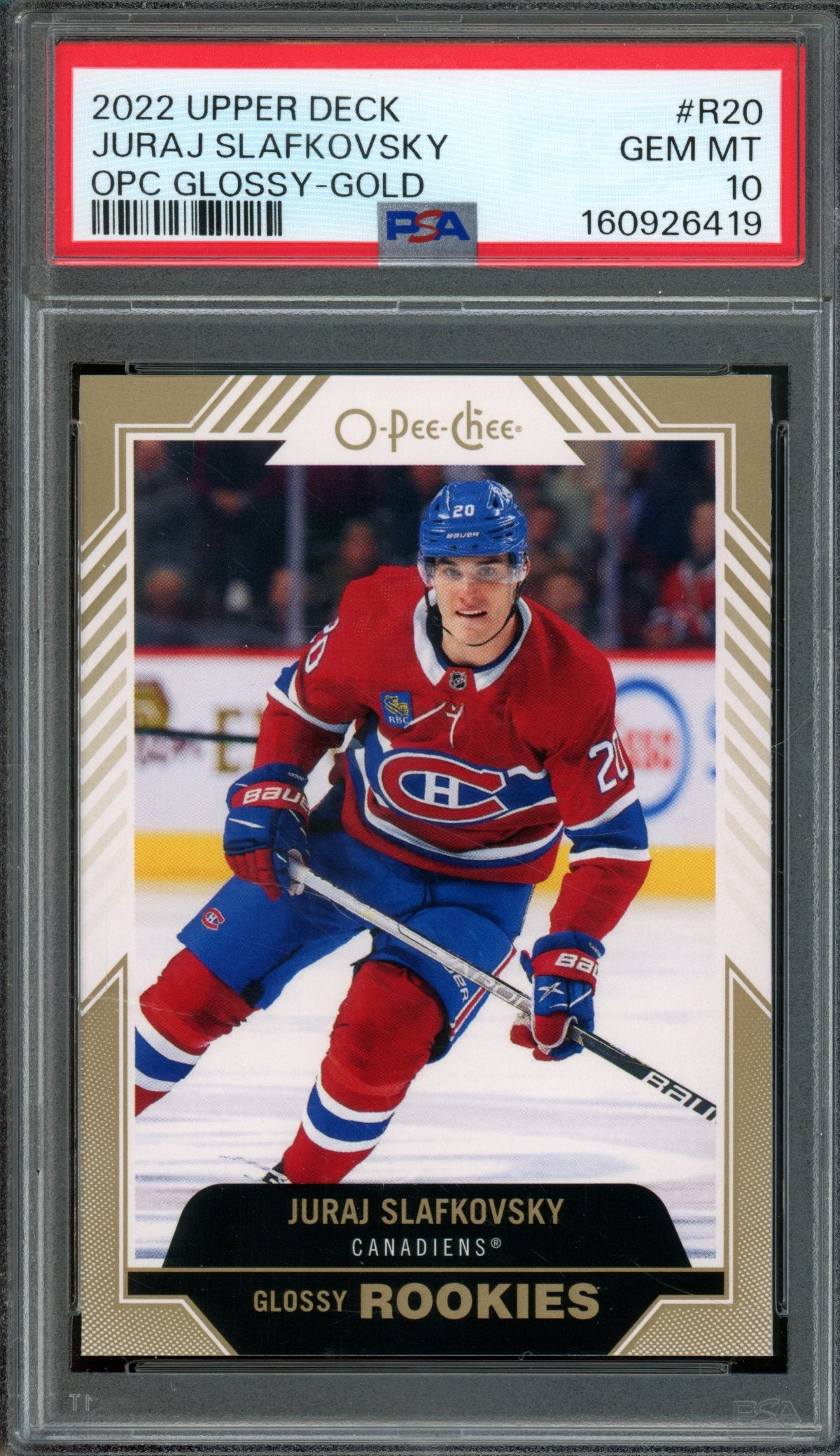2022/23 Upper Deck O-Pee-Chee Series 2 Juraj Slafkovsky Glossy Rookie Gold PSA 10 Canadiens