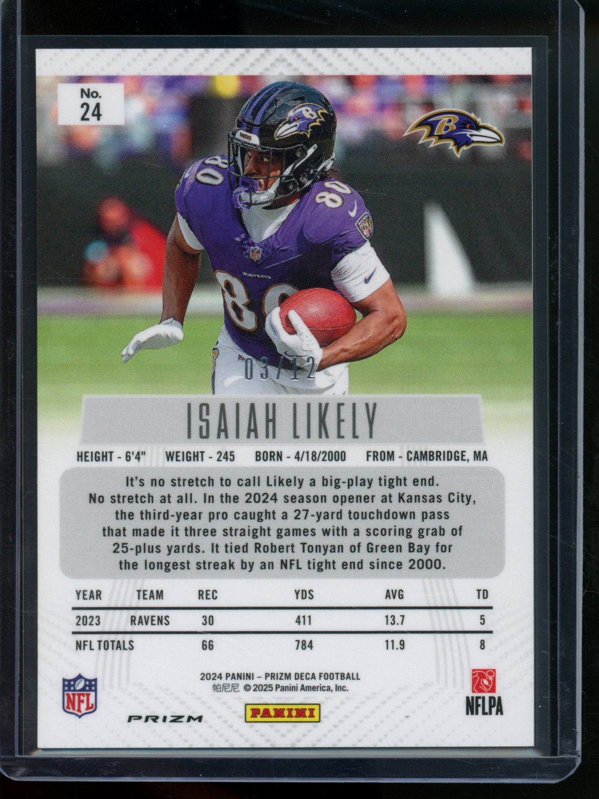 2024 Panini Prizm Deca Isaiah Likely Green Shimmer /12 Ravens