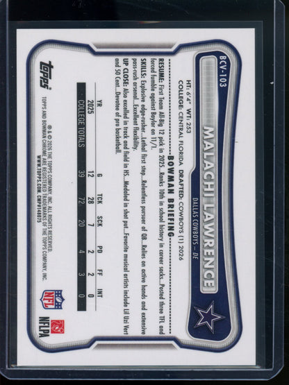 2026 Bowman Chrome Malachi Lawrence Rookie RC Black Refractor /10 Cowboys