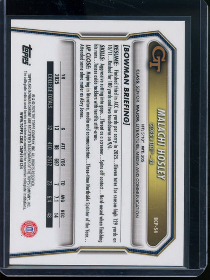 2026 Bowman Chrome Malachi Hosley 1st X-Fractor Black /10 Georgia Tech