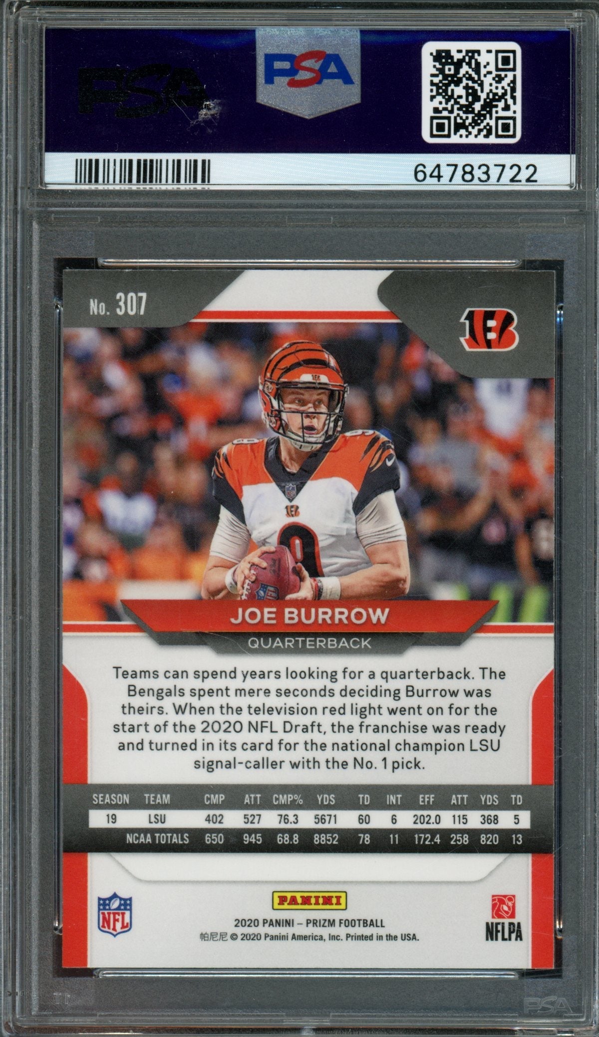 2020 Panini Prizm Joe Burrow Rookie RC PSA 10 Bengals