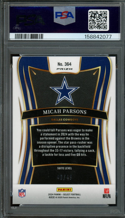 2024 Panini Select Micah Parsons Red Disco /49 PSA 10 Cowboys