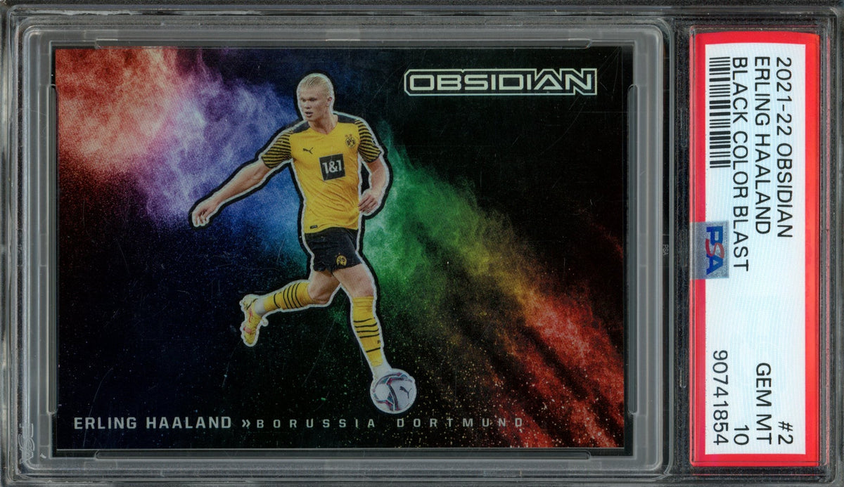 2021/22 Panini Obsidian Erling Haaland Black Color Blast Case Hit #2 PSA 10 Dortmund