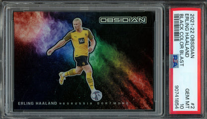 2021/22 Panini Obsidian Erling Haaland Black Color Blast Case Hit #2 PSA 10 Dortmund