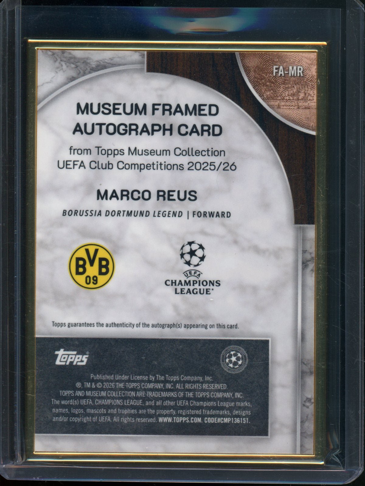 2025/26 Topps Museum Collection Marco Reus Gold Frame Autograph /75 BVB - Trading Card Market