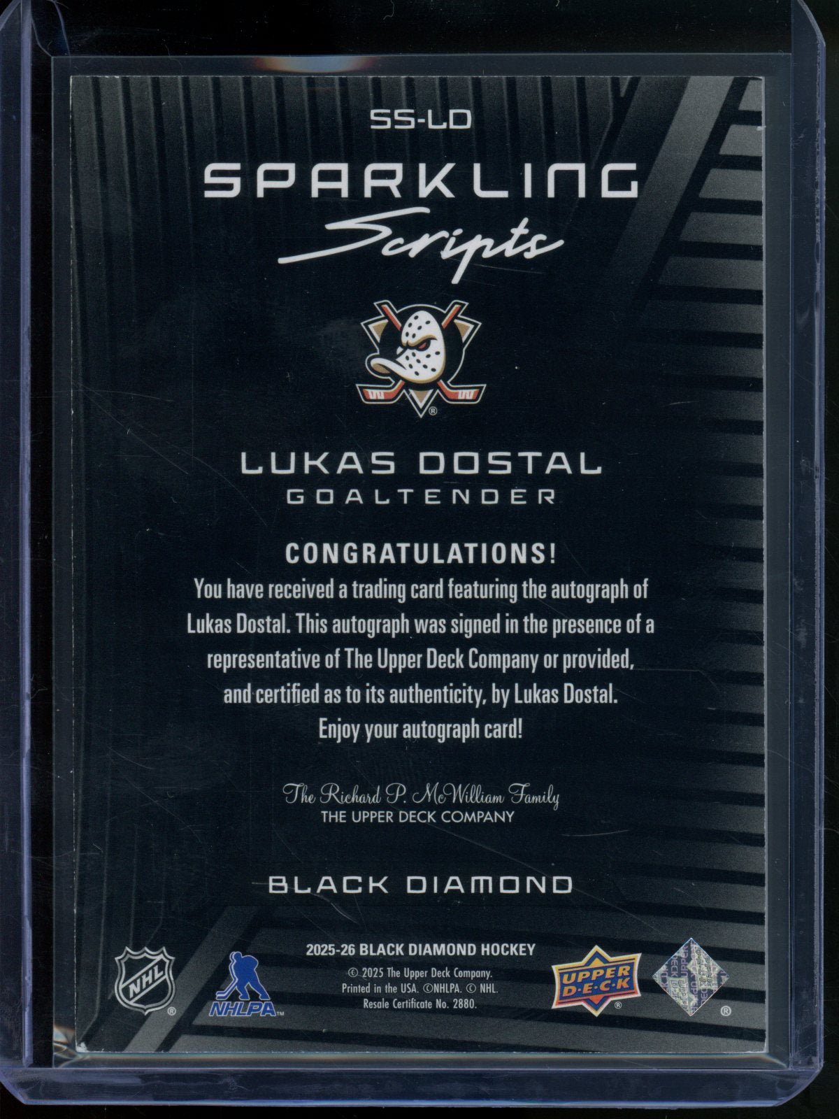 2025/26 Upper Deck Black Diamond Lukas Dostal Sparkling Scripts Autograph Ducks - Trading Card Market