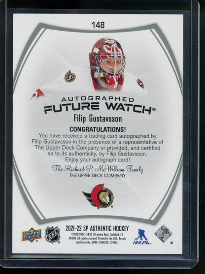 2021/22 Upper Deck SP Authentic Filip Gustavsson Rookie RC Future Watch Autograph /999 Senators - Trading Card Market
