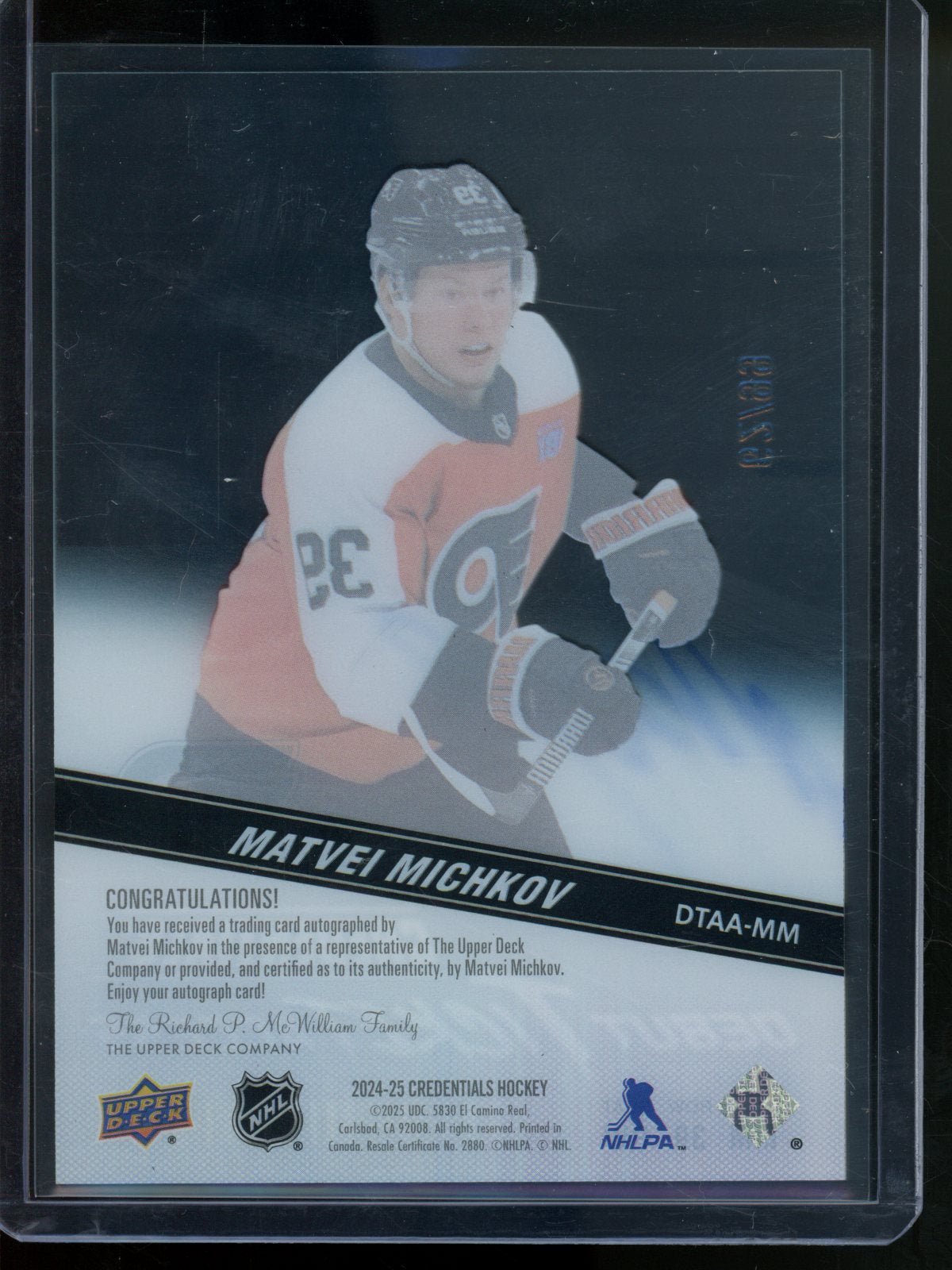 2024/25 Upper Deck Credentials Matvei Michkov Debut Ticket Access Autograph /99 Flyers - Trading Card Market