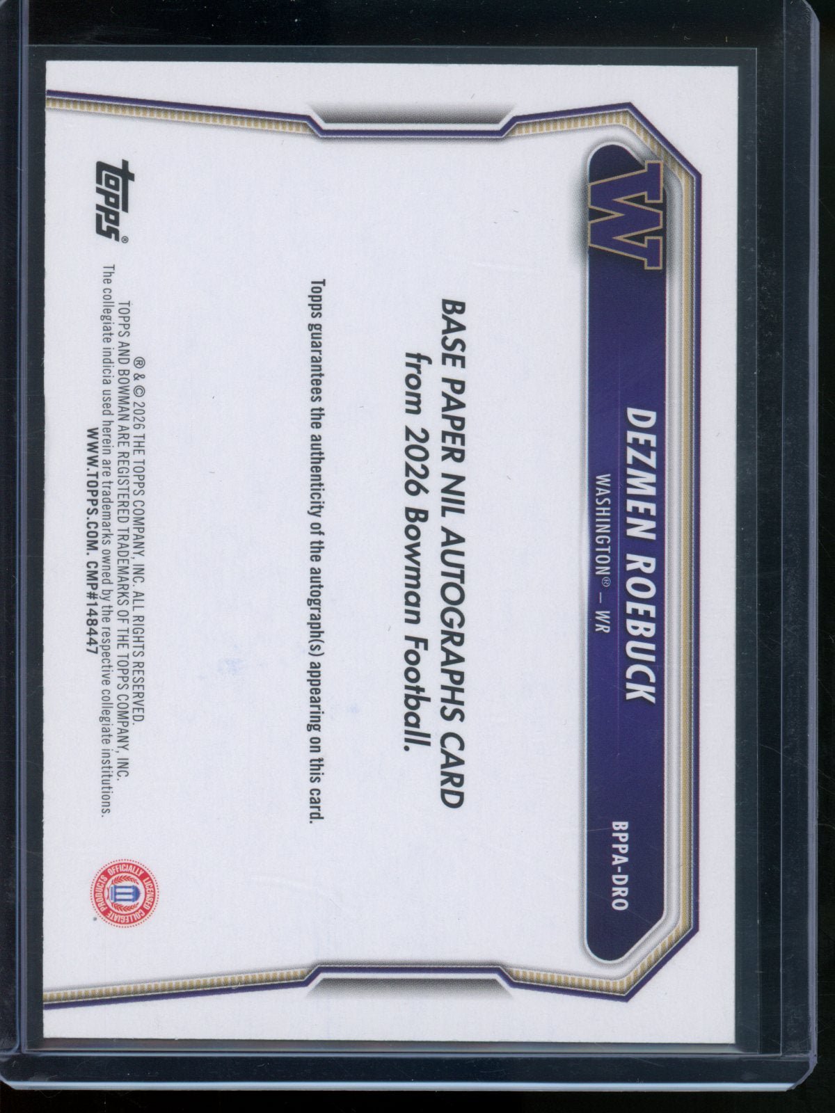 2026 Bowman U Dezmen Roebuck 1st Green Autograph /99 Washington - Trading Card Market
