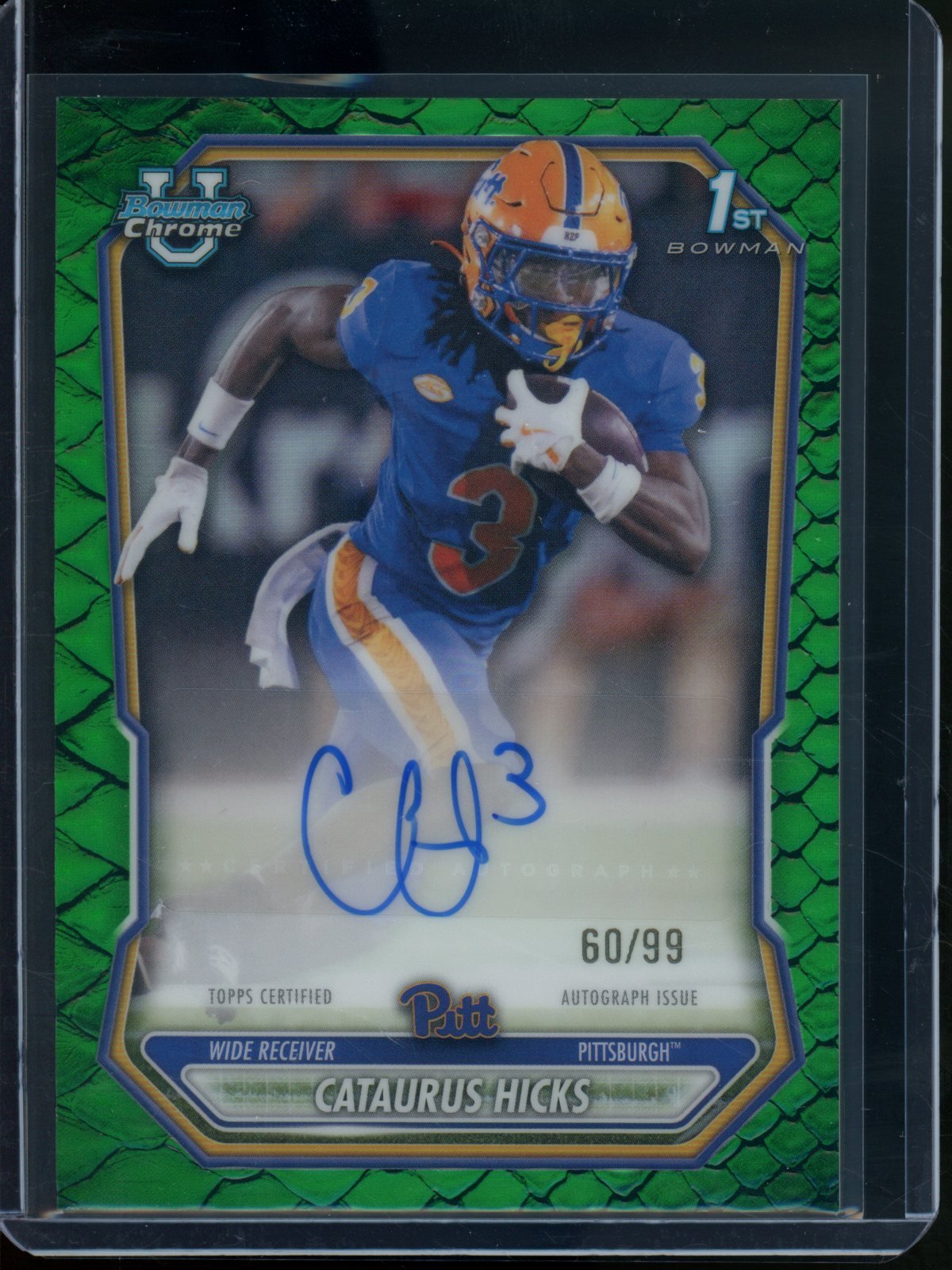 2026 Bowman Chrome U Cataurus Hicks 1st Green Reptilian Refractor Autograph /99 Pitt - Trading Card Market
