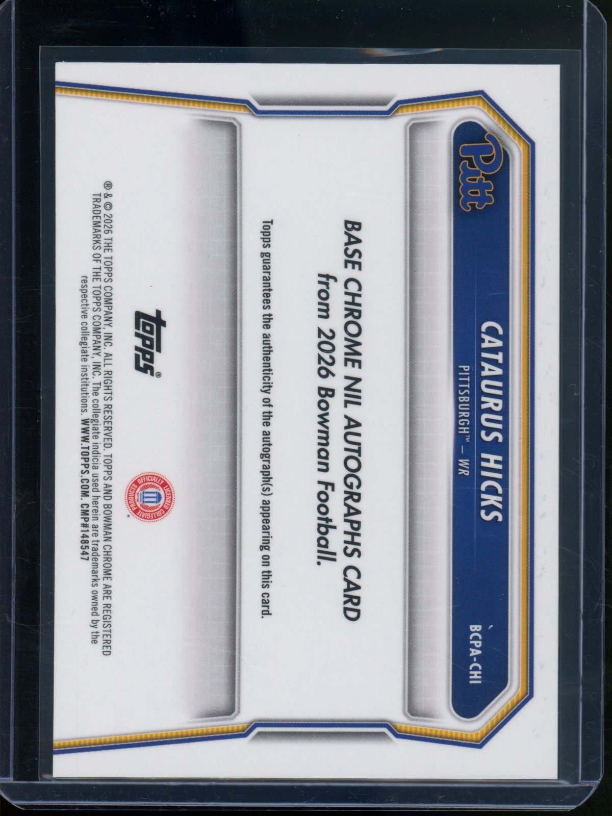 2026 Bowman Chrome U Cataurus Hicks 1st Green Reptilian Refractor Autograph /99 Pitt - Trading Card Market