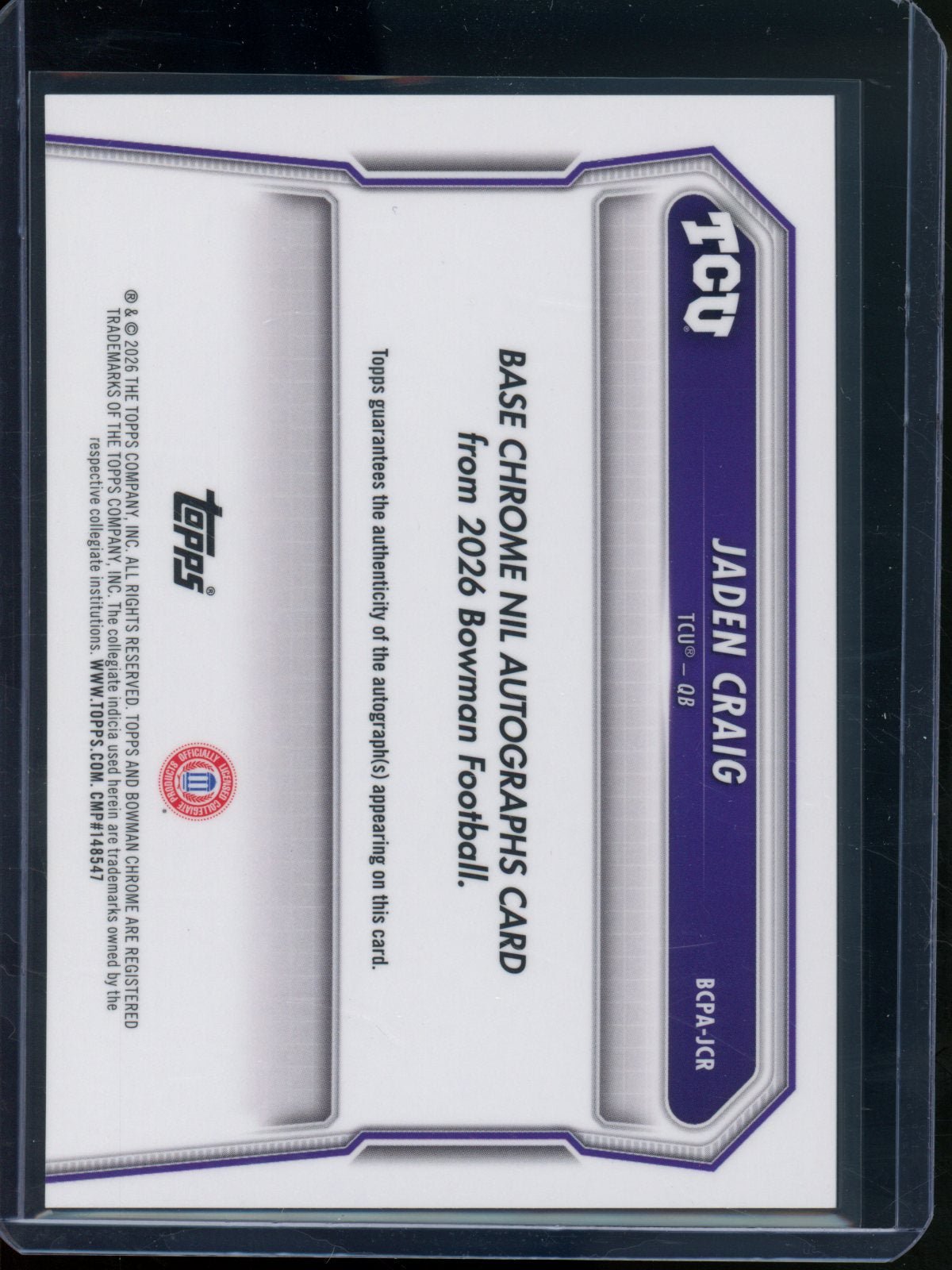 2026 Bowman Chrome U Jaden Craig 1st Purple Refractor Autograph /75 TCU - Trading Card Market