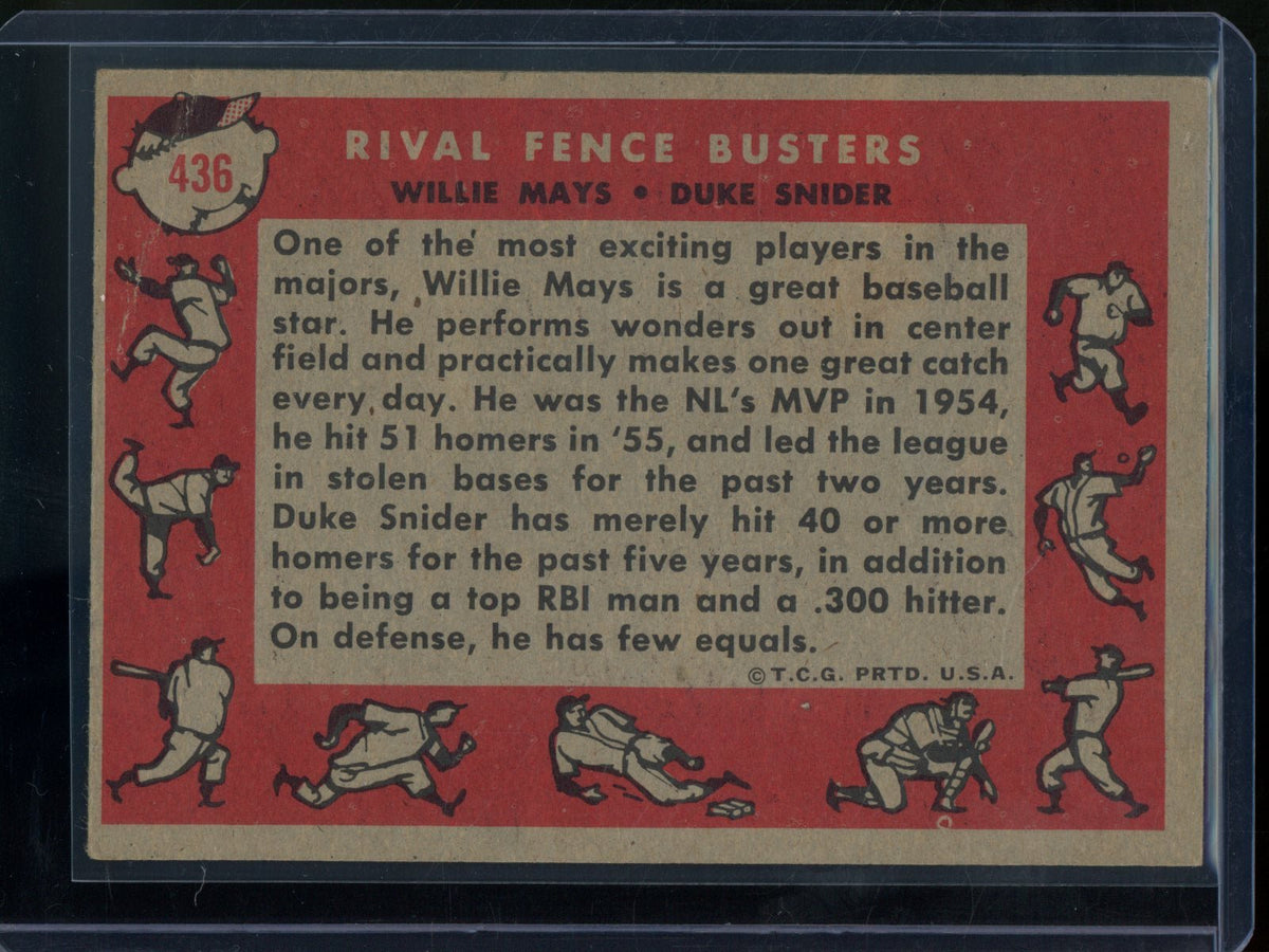 1958 Topps Rival Fence Busters Willie Mays / Duke Snider #436 - Trading Card Market