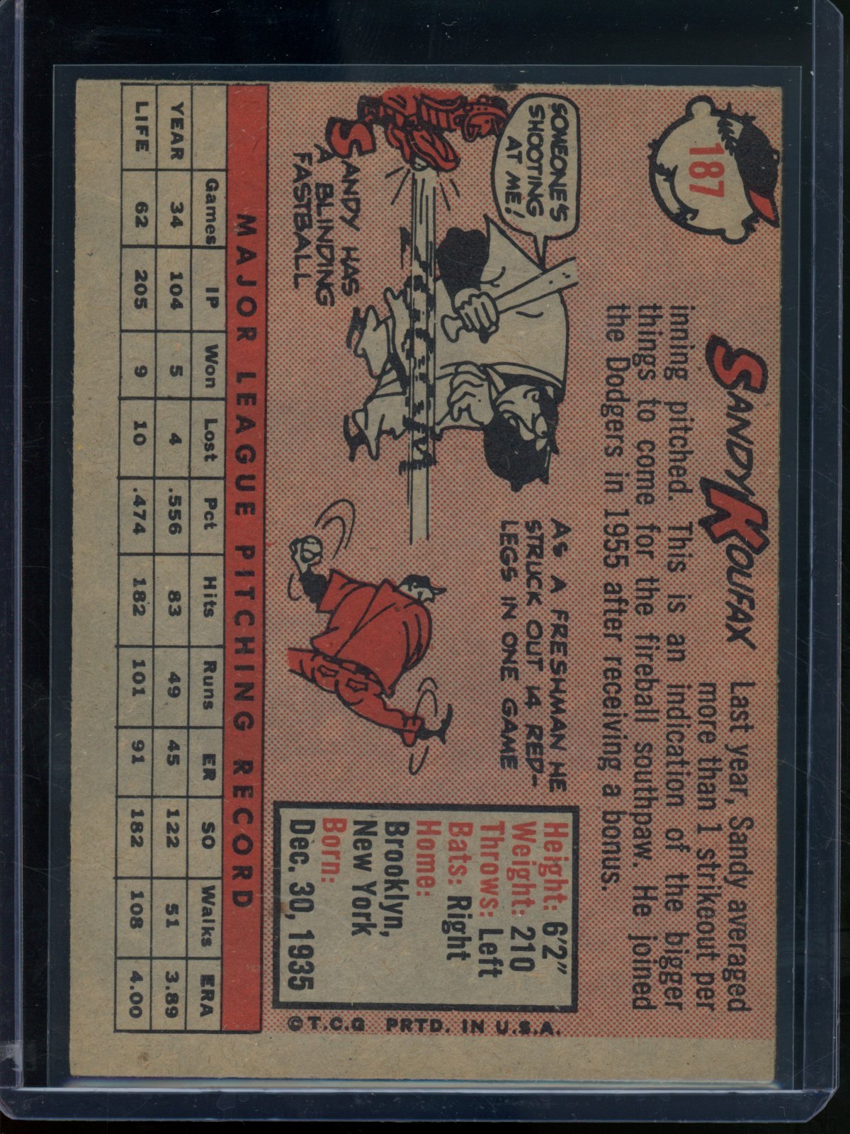 1958 Topps Sandy Koufax #187 Dodgers - Trading Card Market