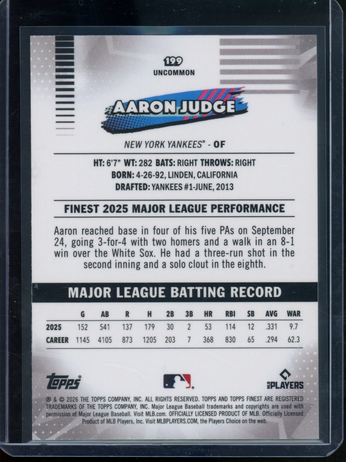 2026 Topps Finest Aaron Judge Yellow Refractor /275 Yankees - Trading Card Market