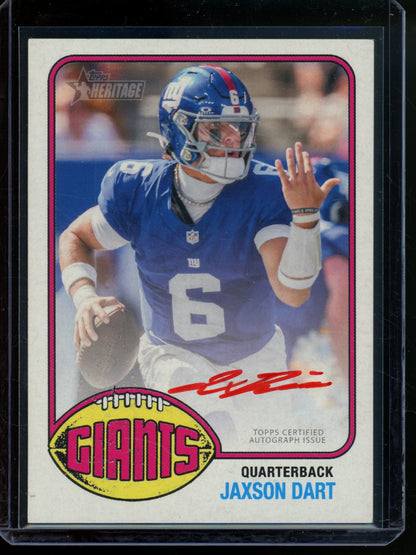 2026 Topps Heritage Jaxson Dart Real Ones Red Ink Autograph /76 #ROA-JD Giants