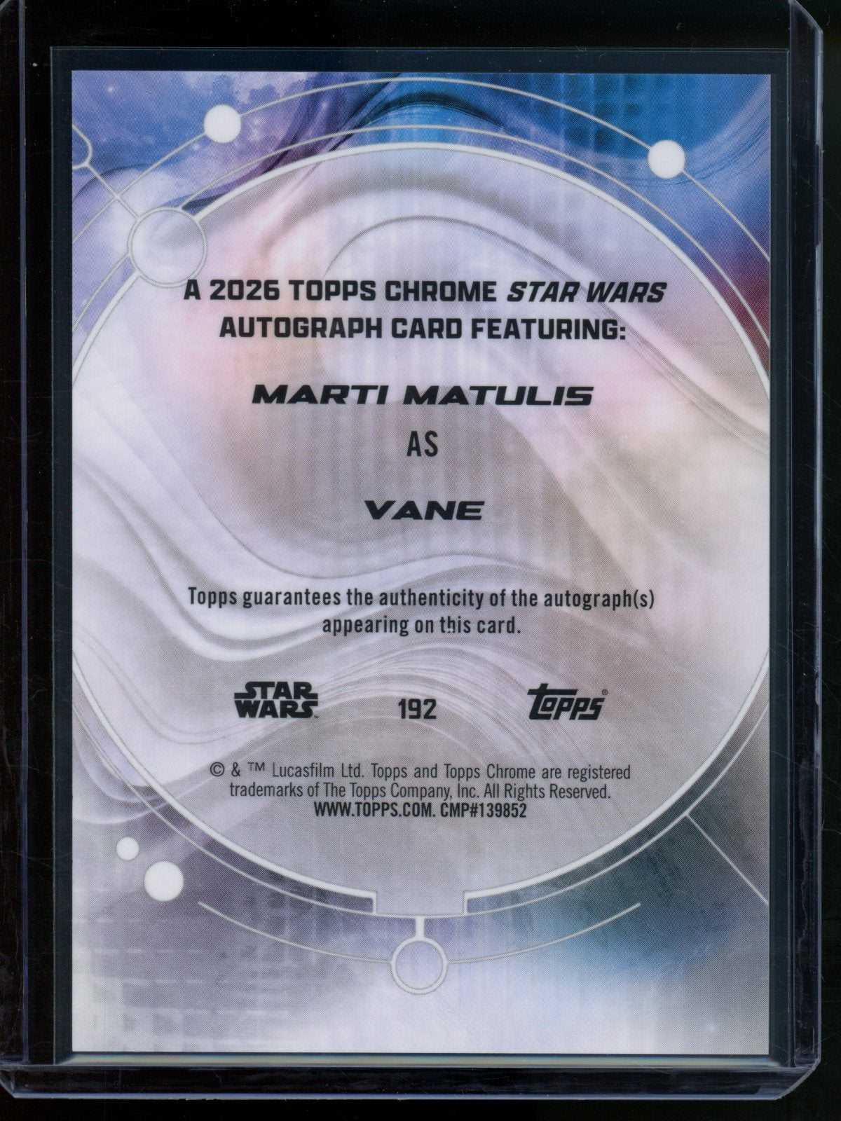 2026 Topps Chrome Star Wars Marti Matulis / Vane Refractor Autograph #192 - Trading Card Market