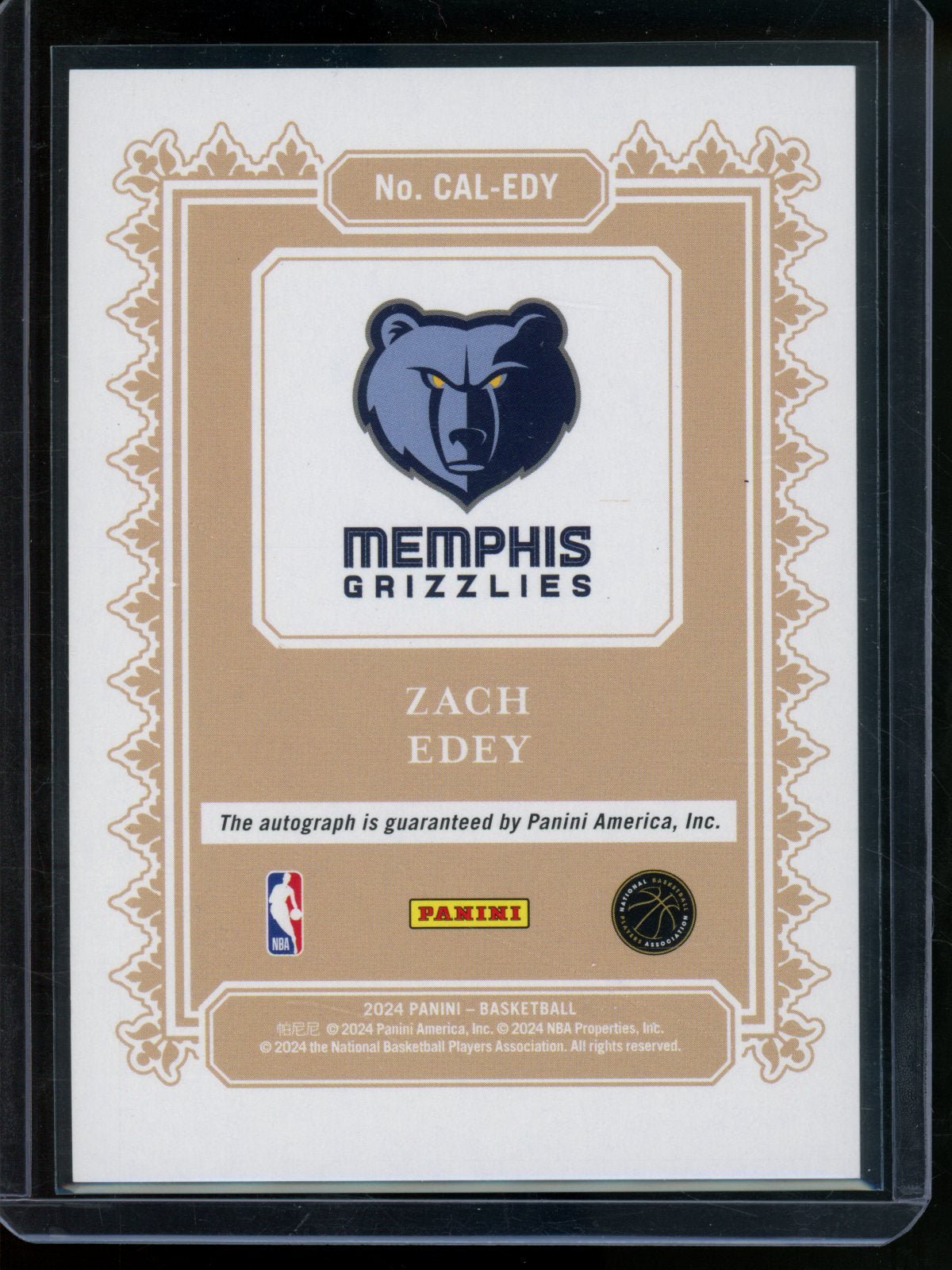 2024/25 Panini Noir Zach Edey Rookie RC Calligraphy Autograph Grizzlies - Trading Card Market