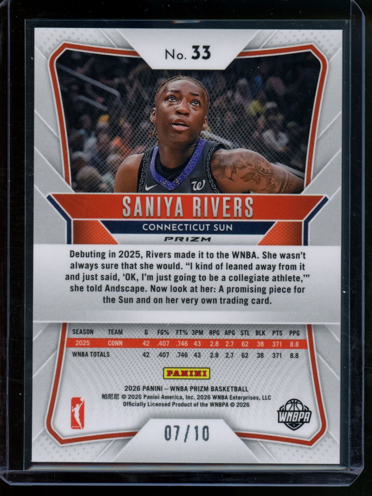 2026/27 Panini Prizm Saniya Rivers Gold Refractor /10 Sun - Trading Card Market