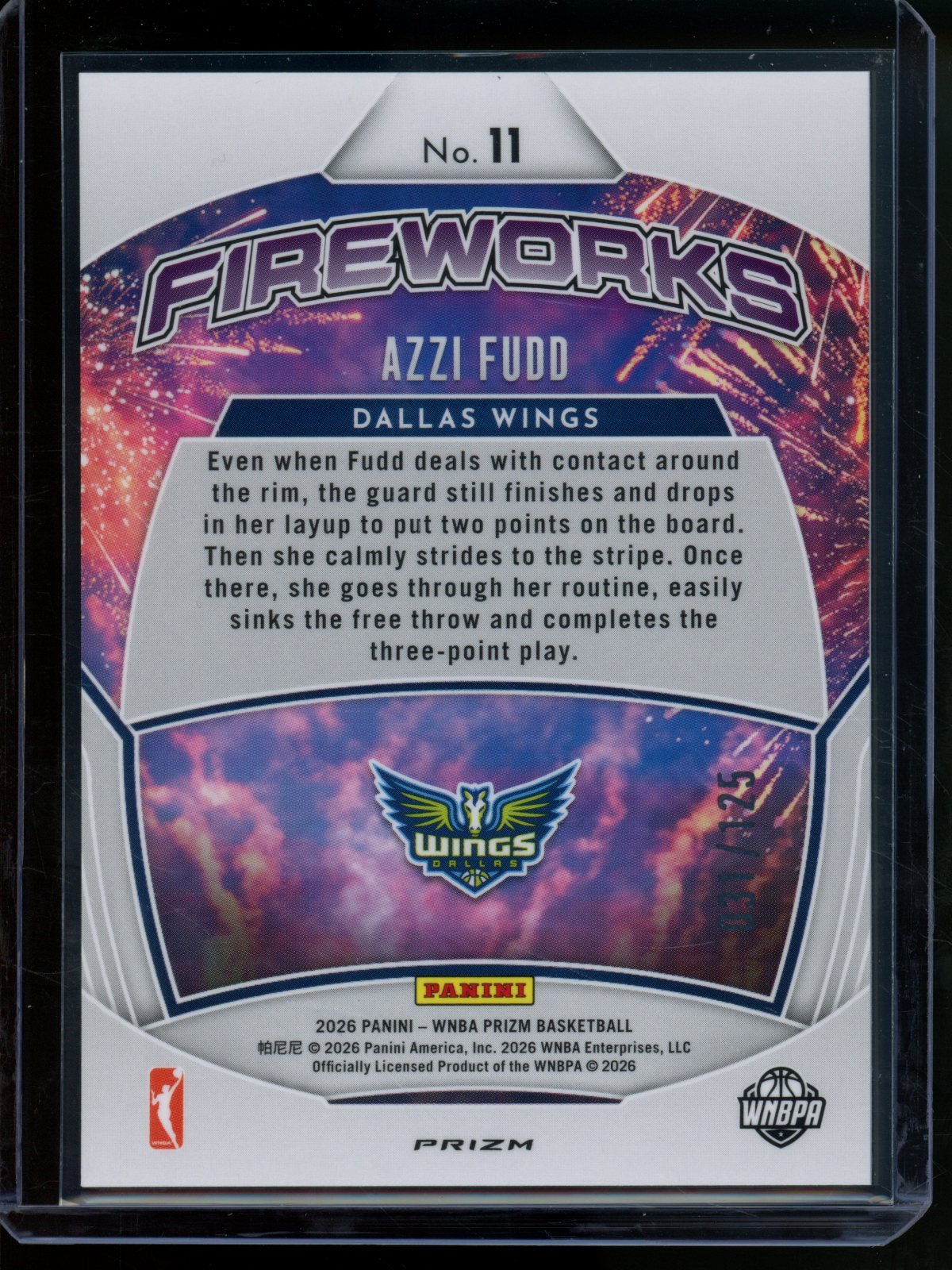 2026/27 Panini Prizm Azzi Fudd Rookie RC Fireworks Purple /125 Wings - Trading Card Market
