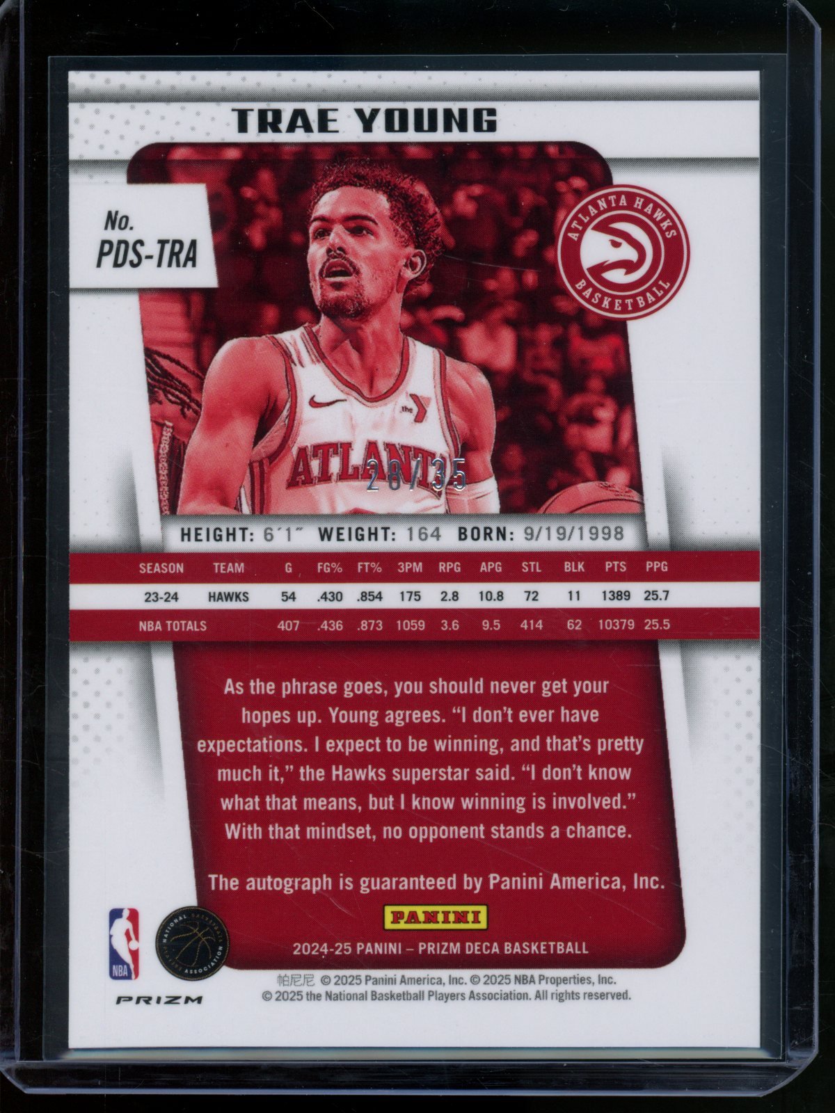 2025/26 Panini Prizm Deca Trae Young Red Autograph /35 Hawks - Trading Card Market