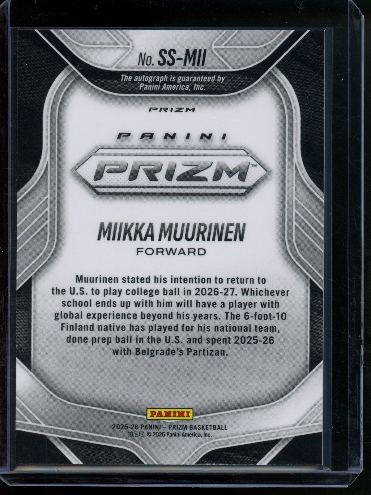 2025/26 Panini Prizm Miikka Muurinen Sensational Signatures Silver #SS-MII - Trading Card Market