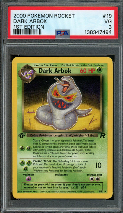 2000 Pokemon Team Rocket Dark Arbok 1st Edition 19/82 PSA 3