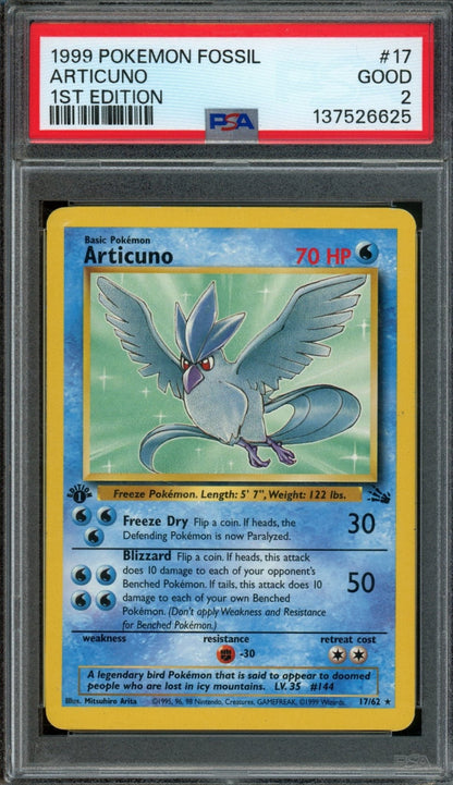 1999 Pokemon Fossil Articuno 1st Edition 17/62 PSA 2 - Trading Card Market