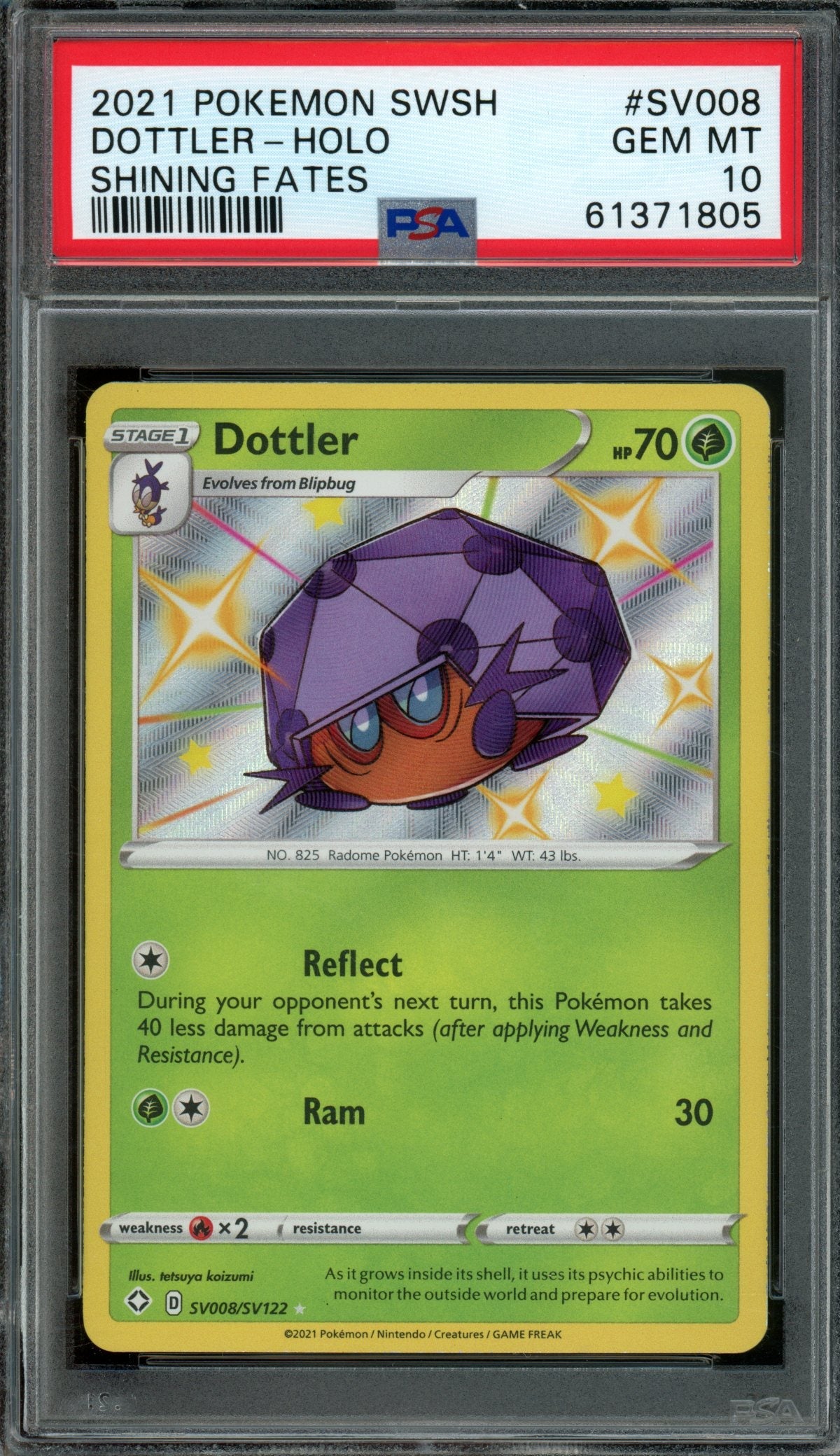 2021 Pokemon Shining Fates Dottler SV008/SV122 PSA 10