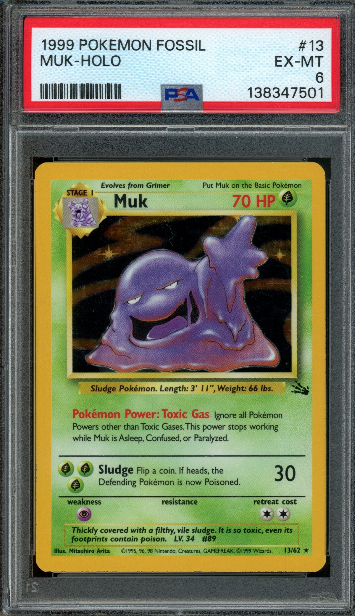 1999 Pokemon Fossil Muk Holo 13/62 PSA 6