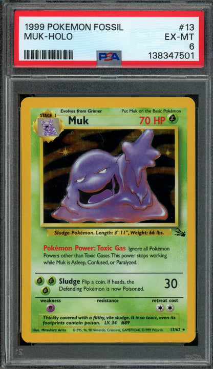 1999 Pokemon Fossil Muk Holo 13/62 PSA 6